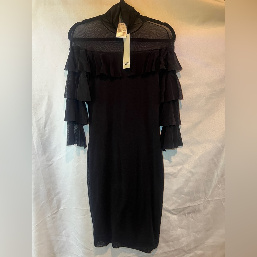 Fuzzi Black Sheer Ruffle Dress